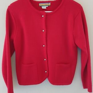 BRYN CONNELLY Vintage‎ Red Cropped Cardigan Jacket with Round Neckline Sz S